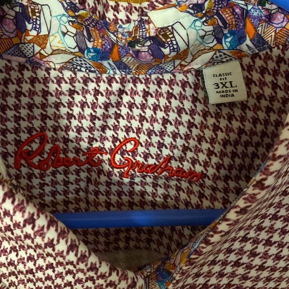 Robert Graham Men’s Casual Button Down Shirt 3XL Red/White with Skull Motif Cuff - Picture 2 of 5